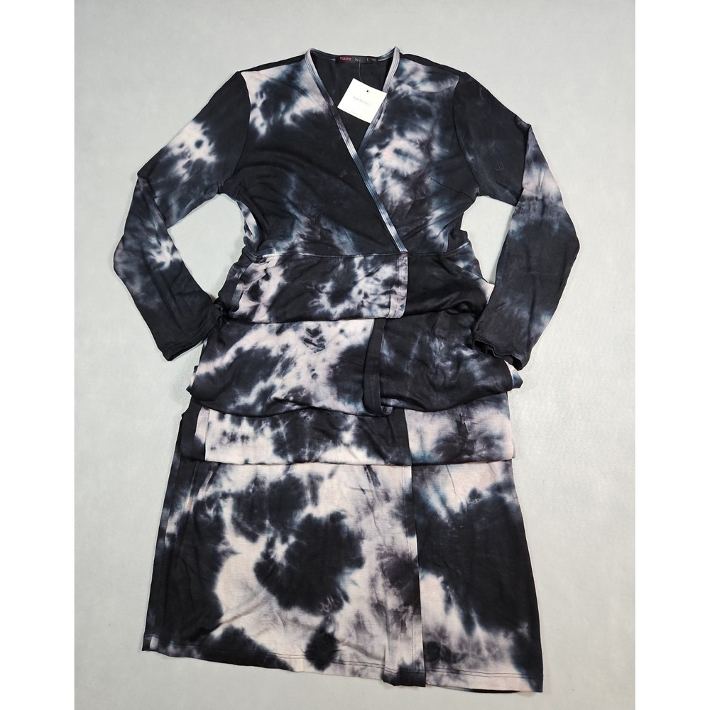 Fraiche By J Womens Black Tie Dye Faux Wrap Maxi Dress Size Small NWT